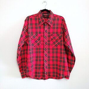 Landlubber Vintage Mens Button Up Shirt Size XL  Red Plaid Long Sleeve